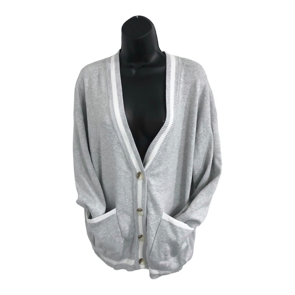 Slouchy gray & white‎ trim oversized grandpa Mr Rogers cardigan size XS new